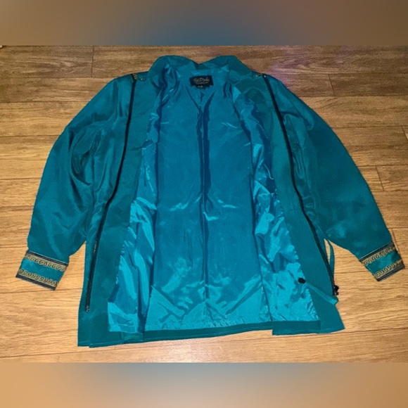 BOB MACKIE 🌟 Wearable Art 100% Silk Vintage wind breaker, emerald green, teal M - Picture 8 of 9